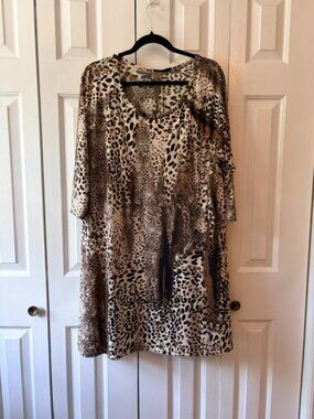 Stylish Women’s Animal Print Tunic Dress Leopard Cheetah 3/4 Sleeve Plus Size